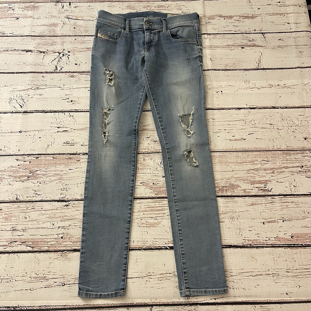 DIESEL Grupee Super Slim-Skinny Low Waist Jeans Women W28/L30 Zip Distressed